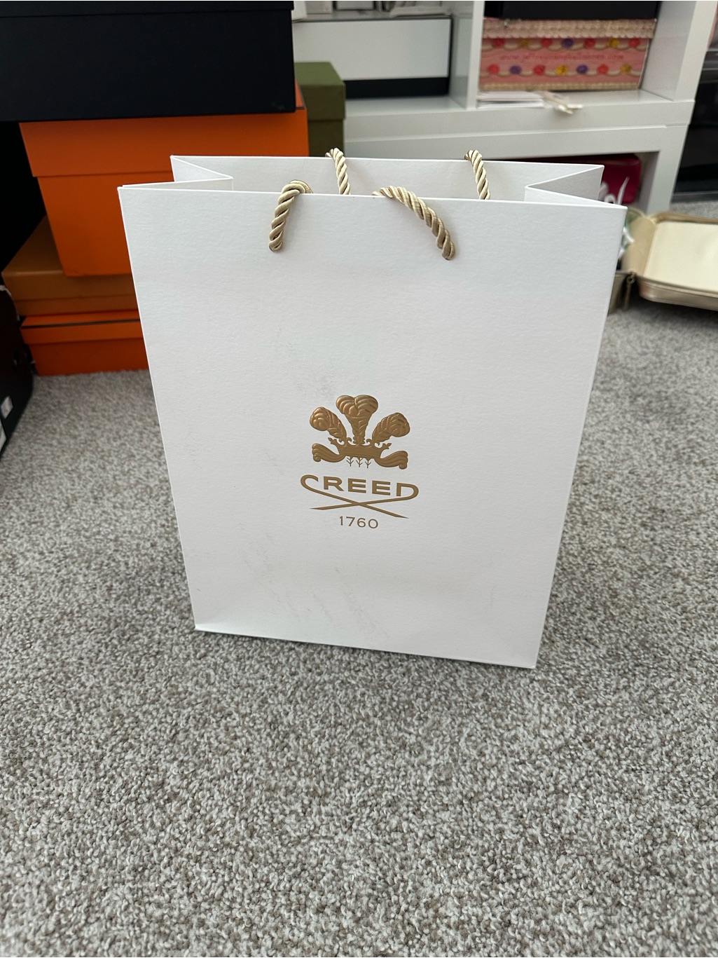 Creed White Gift Bag With Gold Logo